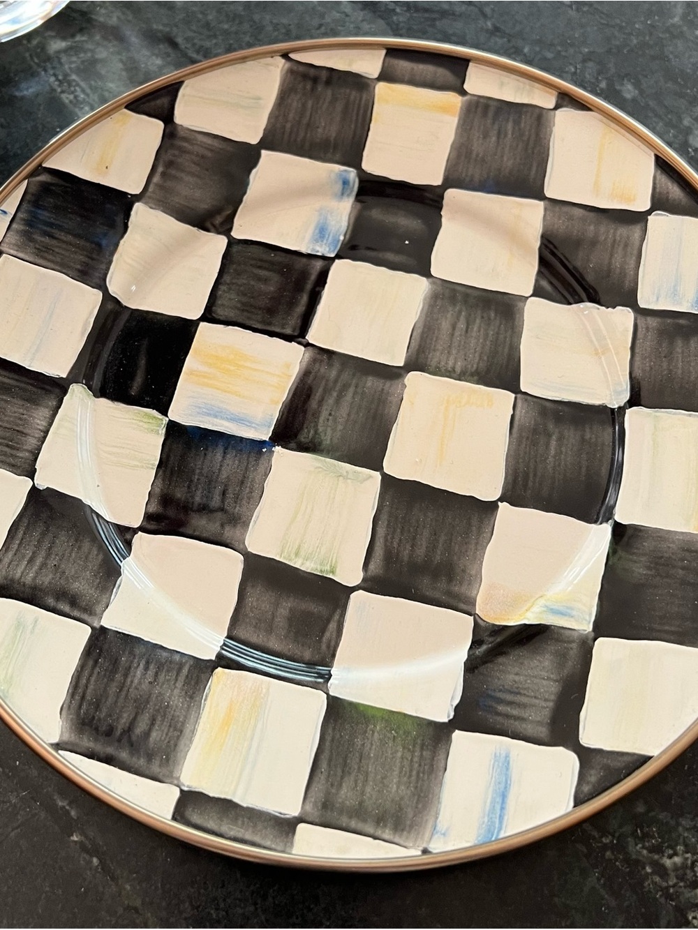 MacKenzie-Child’s Courtly Metal  Salad Plate - Black & White 8”